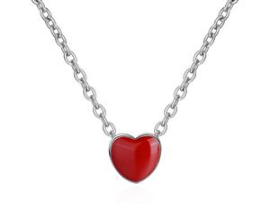 Red Chili Heart Necklace-White Gold/Red