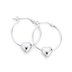 Silver 20mm Fine Hoop With Heart Earrings