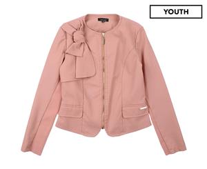 Simona Barbieri Girls' Bow Faux Leather Jacket - Pink