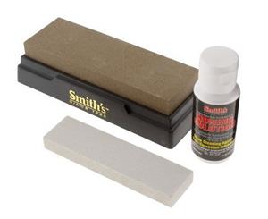 Smith's Two Stone Knife Sharpening Kit - Medium + Fine Arkansas w/ Honing Solution