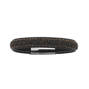 Steel Brown Leather Plait Bracelet
