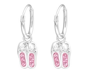 Sterling Silver Kids Ballerina Light Rose Shoes hoop earringmade with Swarovski Crystal