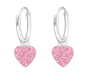 Sterling Silver Light Rose Kids Hoop Heart earrings made with Swarovski Crystal