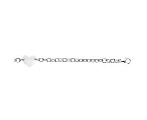 Sterling Silver Oval Link Chain And Heart Charm Women's Bracelet 7.25" - White