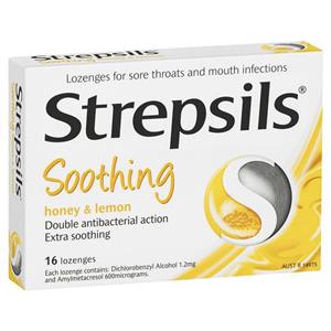 Strepsils Throat Lozenges Soothing Honey & Lemon 16 Pack