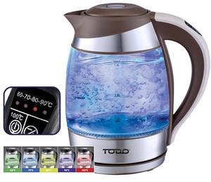 TODO 1.8L Glass Cordless Kettle Electric Blue Led Light Keep Warm 360 Jug Brown