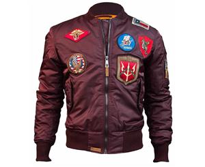 Top Gun MA 1 Nylon Bomber Jacket with Patches Burgundy - Burgundy