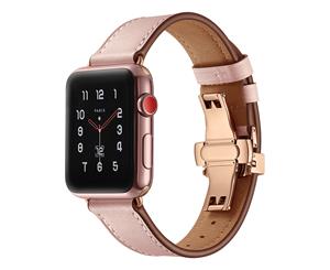 WIWU New Genuine Leather Watch Band Rosegold Metal Butterfly Buckle For Apple Watch 5/4/3/2/1-Pink