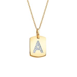 &quotA" Initial Rectangular Pendant With Diamonds In 10ct Yellow Gold