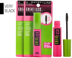 2 x Maybelline Great Lash Mascara - #101 Very Black