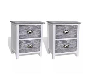 2x Nightstand with 2 Drawers Grey and White Bedside Cabinet Side Table