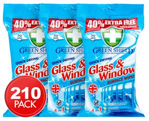 3 x Green Shield Glass & Window Wipes 70pk