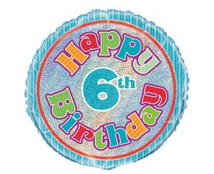 45cm 6th Birthday Foil Prismatic Balloons Packaged