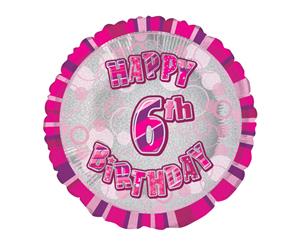 45cm Glitz Pink 6th Birthday Round Foil Balloon Packaged