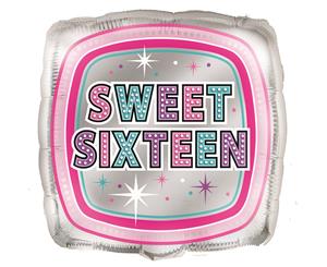 45cm Sweet Sixteen Square Foil Balloon - Packaged