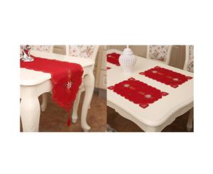 4x Christmas Table Place Mats Cloth Runner Dinner Desk Cover Santa Xmas Dcor - Candle (4 Mats + 1 Runner)