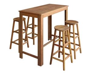 5 Piece Solid Acacia Wood Bar Table and Stool Set Kitchen Furniture