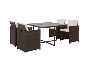 5 Pieces Outdoor Dining Set with Cushions Poly Rattan Brown Lounge Set