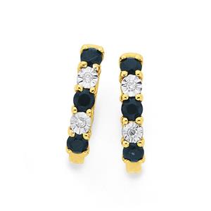 9ct Gold Black Sapphire & Diamond Huggie Earrings