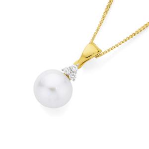 9ct Gold Cultured Freshwater Pearl & Diamond Enhancer