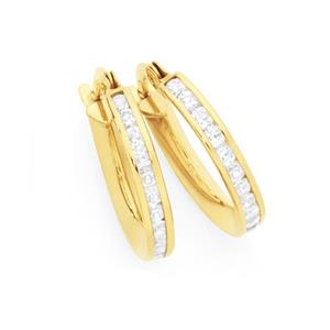 9ct Gold on Silver Cubic Zirconia Round Brilliant Cut Channel Set Hoop Earrings