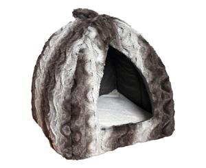 AB Tools 40 Winks Luxary Snuggle Plush Grey Cat Igloo Cave Bed 34x38x42cm