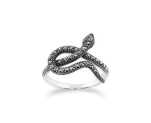 Art Nouveau Style Round Marcasite Snake Wrap Ring in 925 Sterling Silver