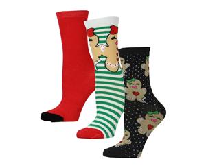 Betsey Johnson Womens Gingerbread Holiday Printed Crew Socks