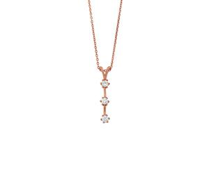 Bevilles 9ct Rose Gold Silver Infused Triple Cubic Zirconia Drop Bar Necklace