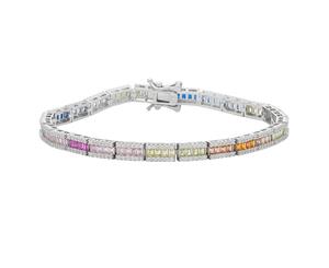 Bevilles Sterling Silver Multi Coloured Cubic Zirconia Tennis Bracelet