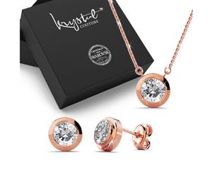 Boxed Rose Mount Rose Gold Set Embellished with Swarovski crystals-Rose Gold/Clear