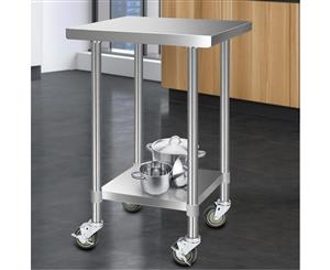 Cefito 610x610mm Stainless Steel Kitchen Benches Work Bench Food Prep Table 430 Food Grade Stainless Steel w/ Wheels