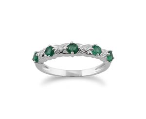 Classic Round Emerald & Diamond Half Eternity Ring in9ct White Gold