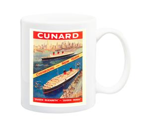 Cunard Cherbourg To New York Travel Poster Mug - 11 Fluid Oz