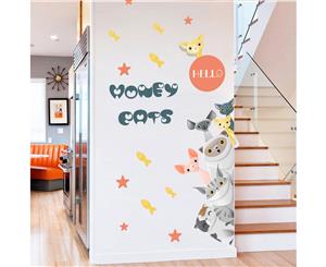 Cute Cartoon Cat Wall Stickers Decals (Size 95cm x 70cm)