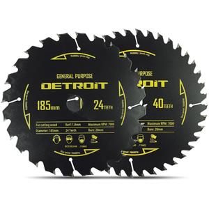 Detroit 185mm 24/40T TCT Circular Saw Blades for Wood Cutting - 2 Piece