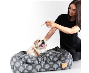 Dog Bolster Bed Tree Print Grey