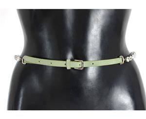 Dolce & Gabbana Green Leather Clear Crystal Waist Belt