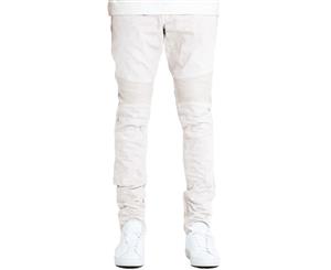 Embellish Fist Biker Denim Jeans Off White - White