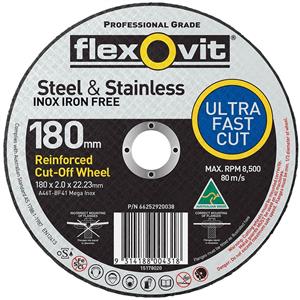 Flexovit 180 x 2.0 x 22.2mm Steel & Stainless Cut Off Disc - MEGA INOX