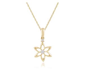 Floral Round Diamond Flower Frame Single Stone Pendant in 9ct Yellow Gold