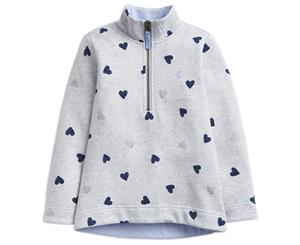 Joules Girls Fairdale Quarter Zip Soft Jersey Fleece Jacket - Grey Marl Hearts