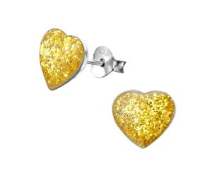 Kids Silver Heart Yellow Glitter Colorful Earrings