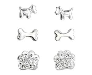 Kids Sterling Silver Crystal Dog Set