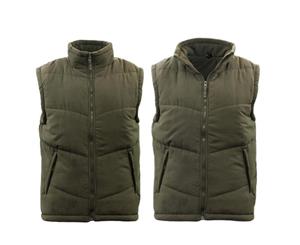 Men's Block-Quilted Puffer Vest Sleeveless Thick Outerwear Full Zip Jacket - Olive