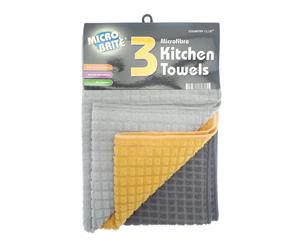 Microbrite Set of 3 Tea Towels Grey and Yellow