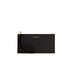 Mocha Leather Bailey Clutch - Black