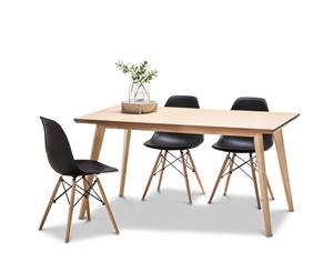 Natural Oak 1.5m Dining Set with 6x Black Eames Chairs