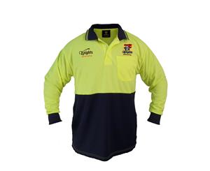 Newcastle Knights NRL LONG Sleeve HI VIS Polo Work Shirt Yellow Navy