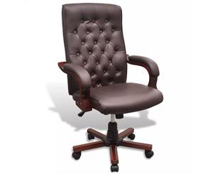 Office Chair Artificial Leather Brown Computer Chesterfield Swivel Seat